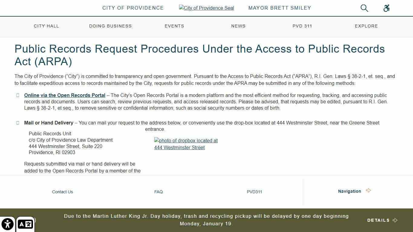 City of Providence Public Records Request Procedures Under the Access to Public Records Act (ARPA) - City of Providence