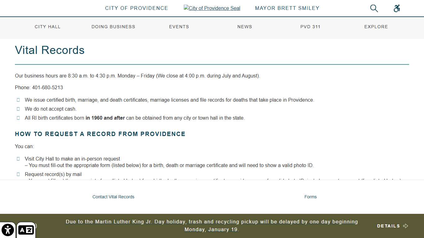 City of Providence Vital Records - City of Providence