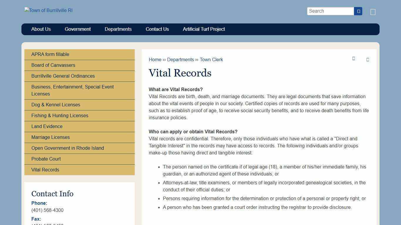 Vital Records | Town of Burrillville RI